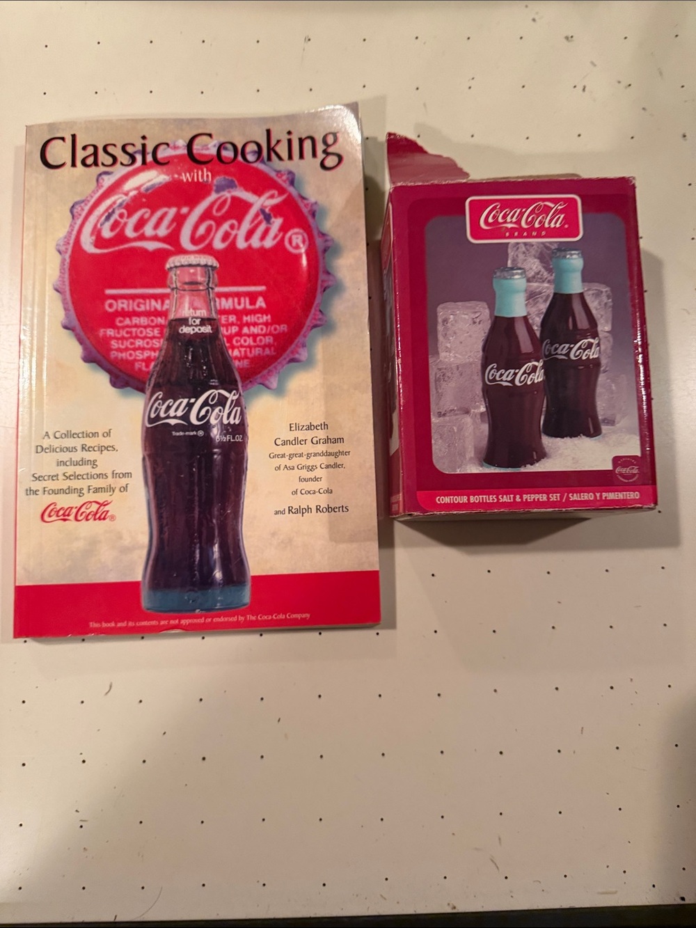 Coca cola salt & Pepper Shakers and Coke Cookbook Vintage